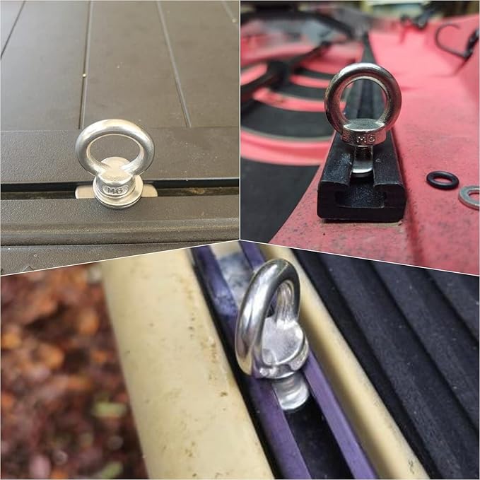 Thorn Track Mount Tie Down Eyelets, M6 Metal Eye Bolts, 316 Stainless Steel, Hold Bungee Cord or Ropes Up to 0.6 Inch