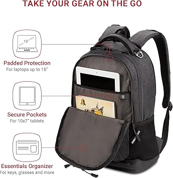 SwissGear Cecil 5505 Laptop Backpack, Charcoal, 18-Inch