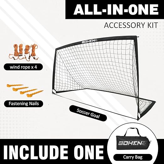 BOHEN 6x4FT/9x5FT/5x3FT Portable Soccer Goal for Kids Backyard with Carry Bag - Easy Folding Lightweight Fun for Outdoor Indoor Training Games for Teen Youth Adult
