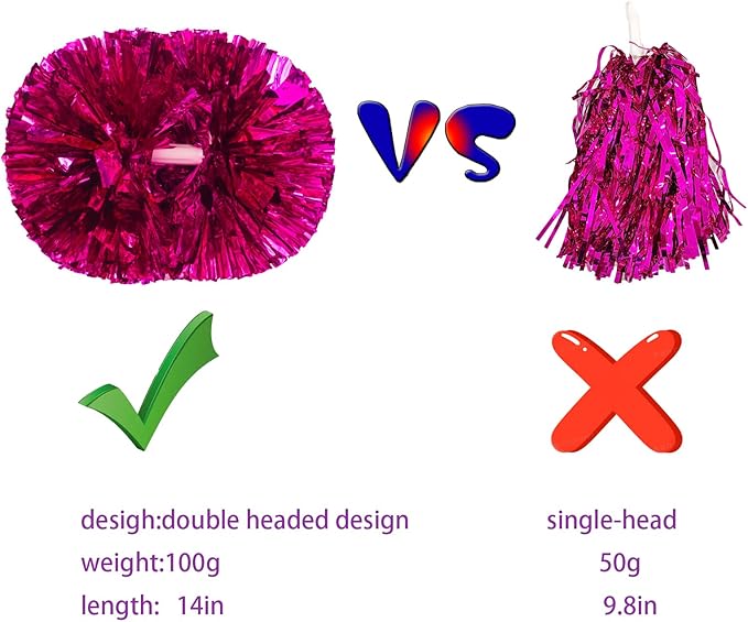 2 Pack Pom Poms Cheerleading, Cheerleading Pom Poms for Girls with Baton Handle, Cheer Pompoms for Sports Team Spirit Cheering, Pompoms Cheerleader Kids