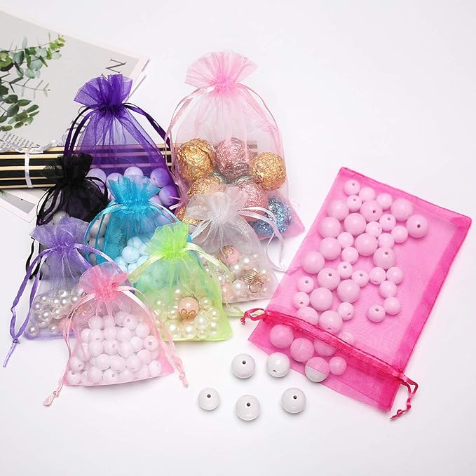 Akstore 100Pcs 2.8"x3.6"(7x9cm) Sheer Drawstring Organza Jewelry Pouches Wedding Party Christmas Favor Gift Bags (Blue)
