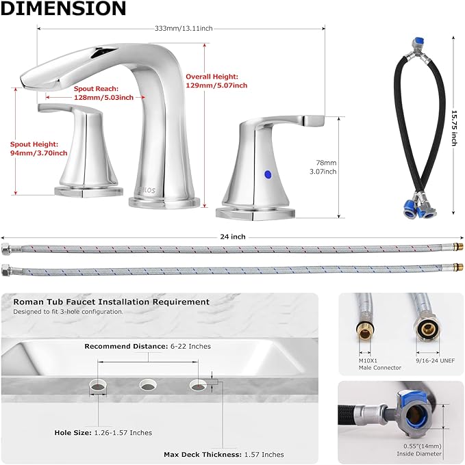 PARLOS Waterfall Roman tub Faucet with Valve, 2-Handle Widespread Tub Filler, Chrome, 1434201