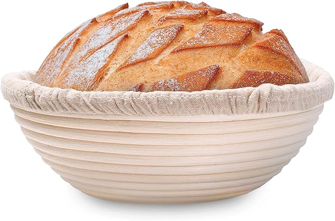 Kitchen Master Bread Proofing Basket Ai Round Willow 9 inch Banneton Brotform Baking Supplies for Beginners Professional Bakers Ai Non-Stick Dough Proving Handmade Bowl with Linen Liner Covers