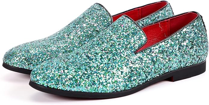 Mens Glitter Loafers Dress Shoes Slip On Tuxedo Suit Shoes Luxury Wedding Sparkly Casual Shoes