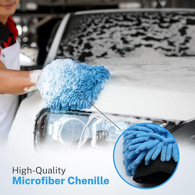 SM Arnold Ultra-Soft, High Absorbency Microfiber Chenille Wash Mitt for Car Detailing and Home Cleaning, Gentle Scratch-Free Cleaning Tool, Durable and Reusable, Ideal for Professional and DIY Use