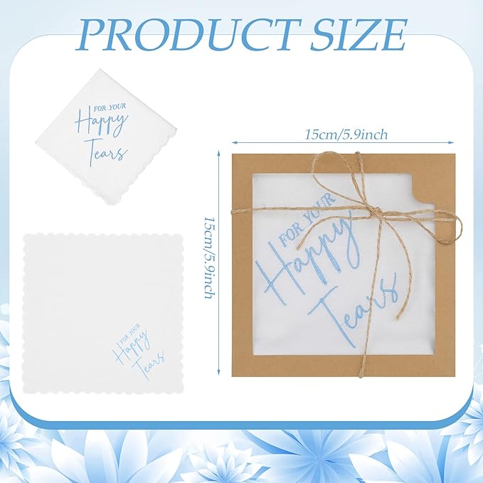 Kajaia 12 Sets Wedding Handkerchief Embroidered Handkerchief with Scallop Lace Edges Fun Gifts for Wedding Day Bride