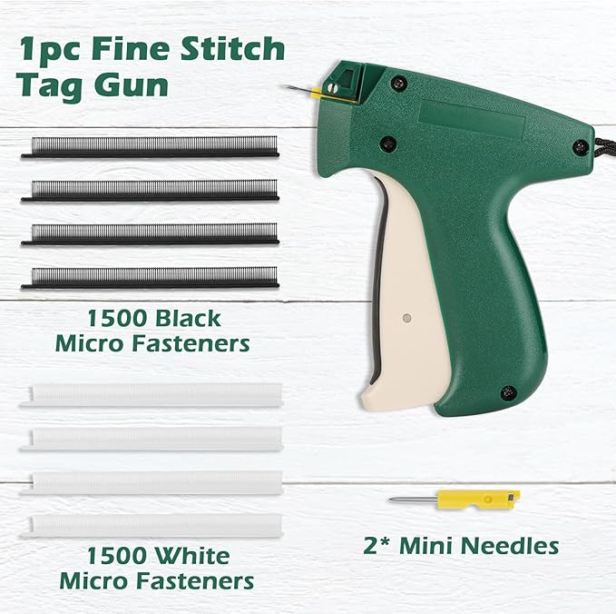 Tagging Gun for Clothing, Fine Stitch Mini Stitch Gun for Clothes,Stitch Quick Clothing Fixer Sewing Quilting Hemming Quick Stitch with 2 Needles,1500 Black 1500 White Micro Fasteners
