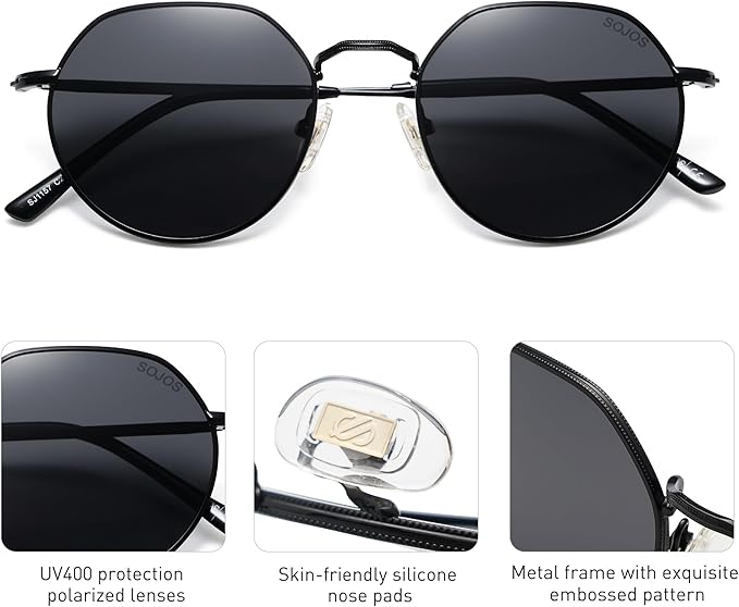 SOJOS Round Polygon Polarized Sunglasses for Women Men Retro Classic Vintage Panto Shades SJ1157