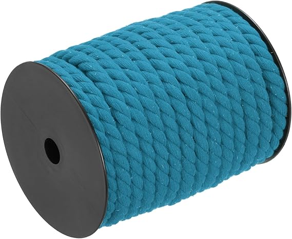 MECCANIXITY Cotton Rope 3 Strand Twisted Braided Rope Cord, Lake Blue 23m/25 Yard 10mm Dia for Wall Hanging, Plant Hanger, Knitting, Macrame Knotting