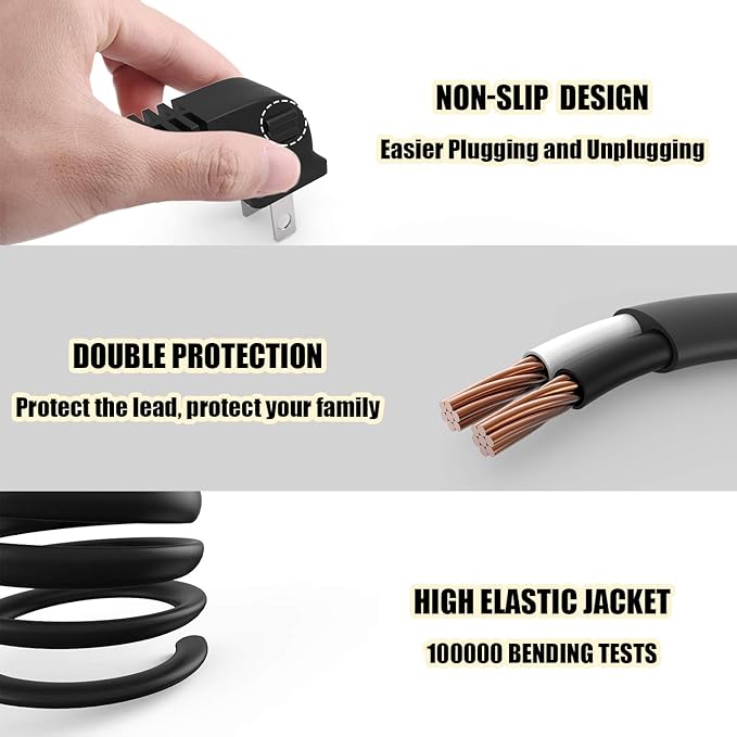 Ancable - Right angle TV power cable, pack of 2 units of 6 feet 18 AWG 90 degrees in angle of 2 L-shaped slots C7 for Samsung Philips, Toshiba, LG, Sony, Sharp,