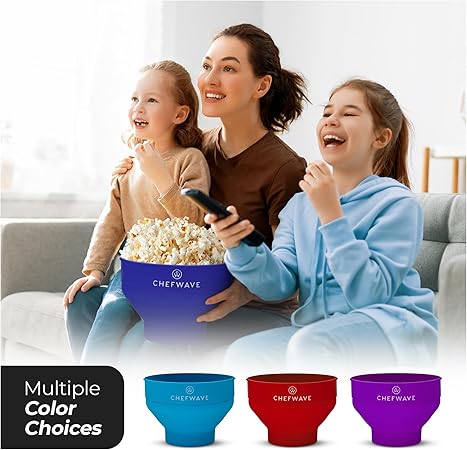Chefwave Silicone Popcorn Popper (Dark Blue) - Reusable, Collapsible Microwave Popcorn Bowl - Dishwasher Safe