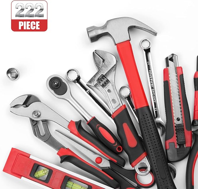 POPULO 222 Piece Home Tool Set in Sturdy Fabric Bag - Complete All-Purpose Tool Kit for Home Maintenance and Repairs