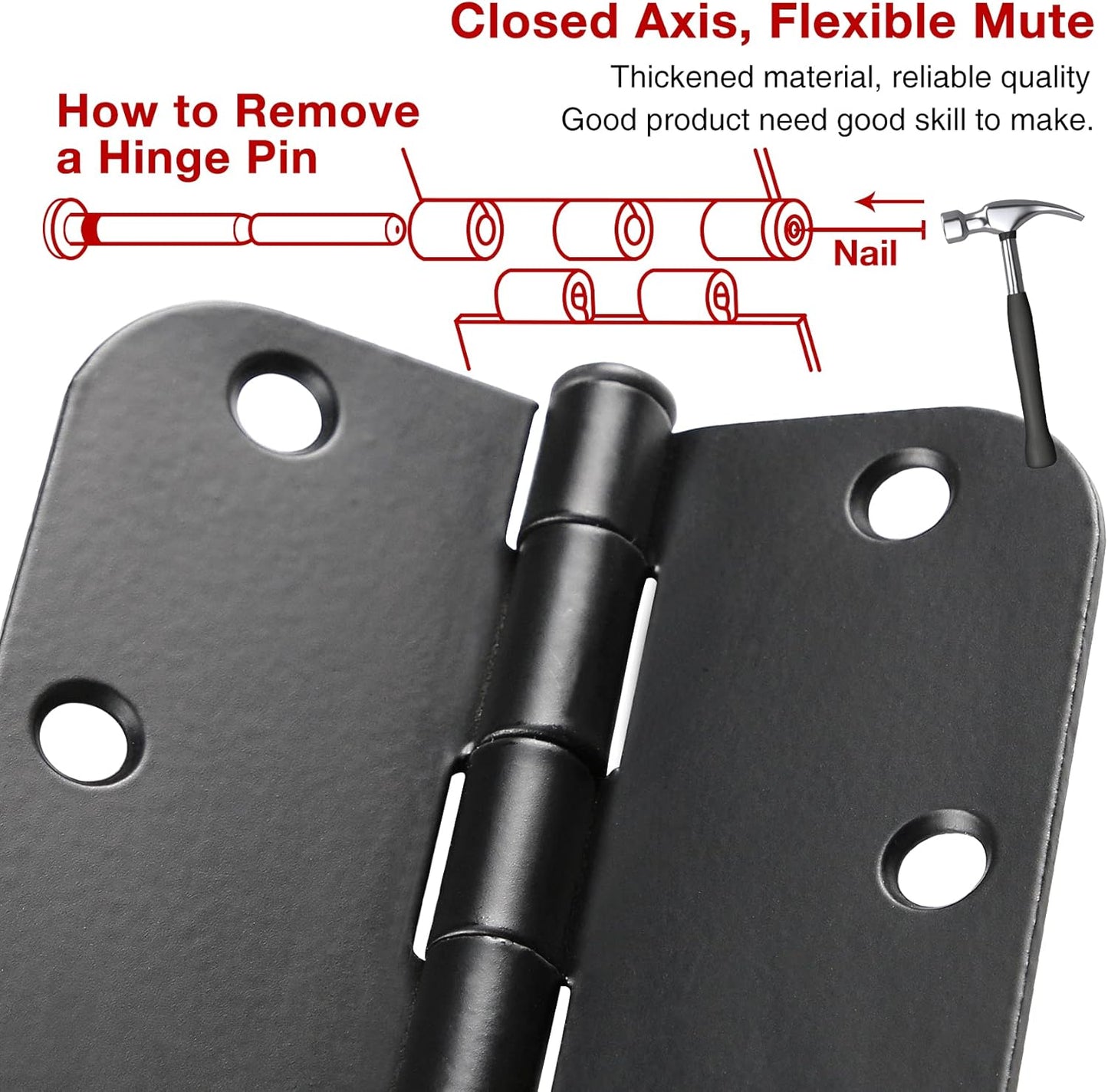 TDCHinges Matte Black 30 Pack 3.5" Door Hinges with 5/8" Radius Corner and Removable Pin