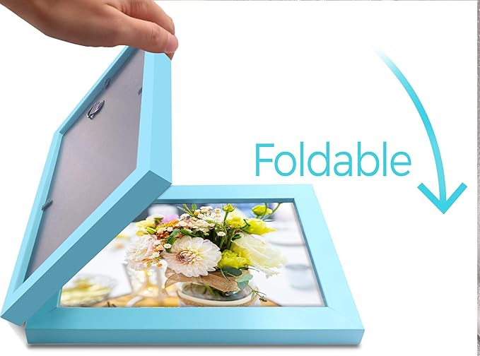 Vertical Horizontal Combo, Double 5x7 Soft-Blue Wood Foldable Picture Frame, Opening 4.5x6.5, Desktop or Wall Mounted, Portrait and Landscape View
