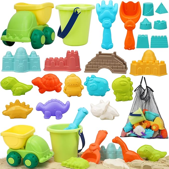 TOY Life Beach Toys for Toddler 1-3 Sand Toys for Kids Beach Toys for Kids Ages 4-8 with Bucket Dino Sand Castle Molds Sandbox Toys Beach Toys for Kids Ages 8-12 Sand Toys for Toddlers Age 2-4