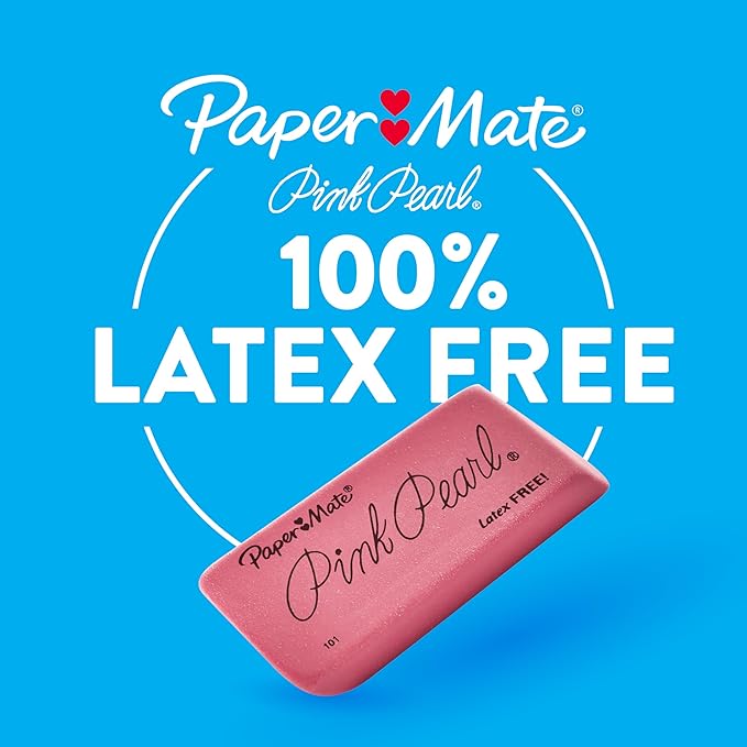 Paper Mate Large Pink Pearl Erasers, 12 pcs, Stain Resistant, Latex-Free, Back-to-School Supplies for Teachers & Students, Artists, for Classroom, Office & Home