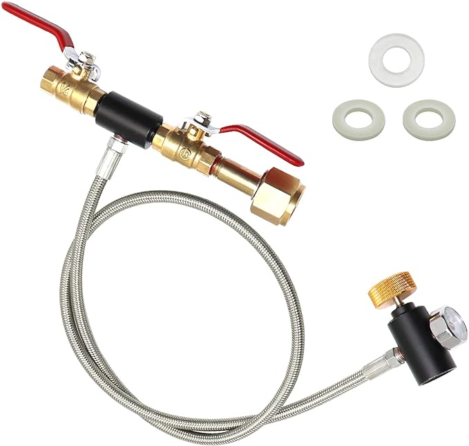 CGA320 CO2 Cylinder Refill Adapter Hose, CO2 Refill Station Connector Kit for Filling Blue Soda-maker Tank(CGA320 to TR21-4, Dual Valve with Gauge) (36 Inch)