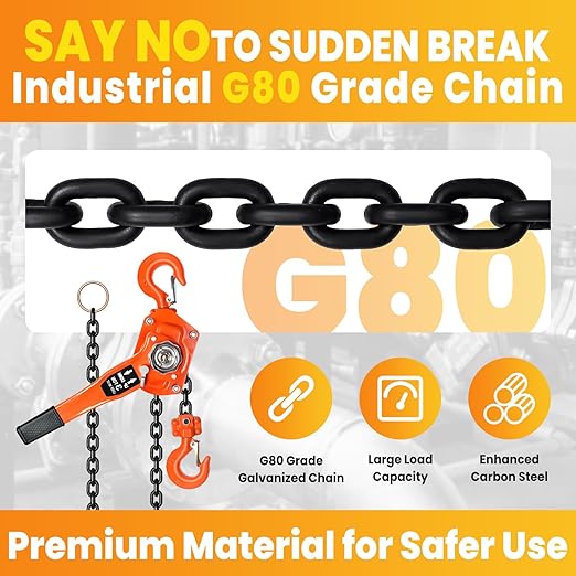 3Ton6600LBS Capacity 10FT Manual Lever Chain Hoist with 2 Hooks Manual Ratchet Chain Puller Hoist Heavy Duty G80 Chain Come Along Winch Ratchet Hoist for Warehouses, Etc (3Ton10FT)