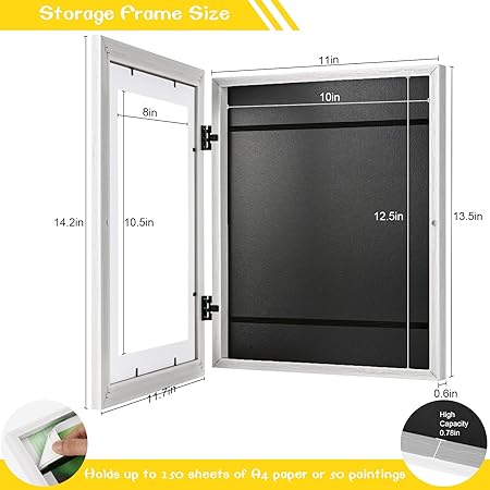 3-Pack White Kids Art Frames - 10x12.5 with Mat, 8.5x11 Without Mat, Changeable Front Opening, Holds Drawings, Crafts, Artwork