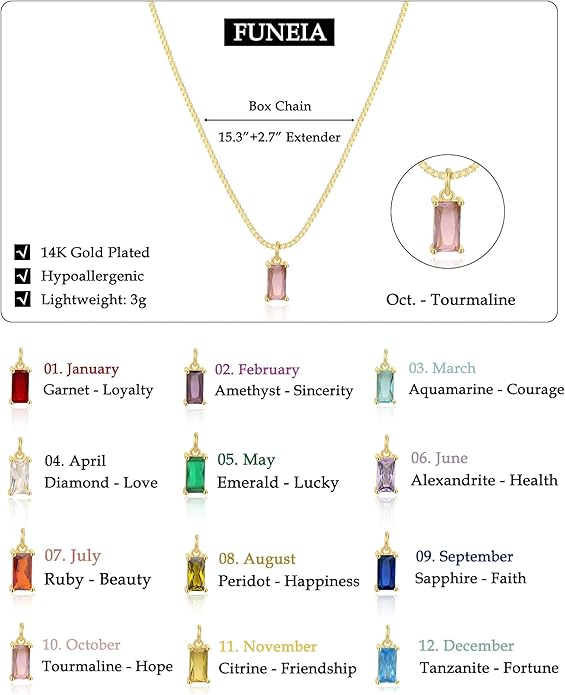FUNEIA Diamond Necklaces for Women 14K Gold Plated Emerald Birthstone Necklace for Women Mothers Dainty Gold Necklace Blue Green Cubic Zirconia Pendant Necklace Birthday Gifts for Women Jewelry