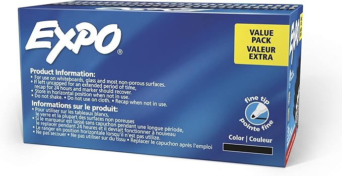 EXPO Dry Erase Markers, Low Odor Ink, Black, Fine Tip, 36 Count