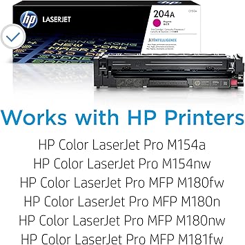 HP 204A Magenta Toner Cartridge Works with HP Color LaserJet Pro M154 Series, HP Color LaserJet Pro MFP M180, M181 Series CF513A