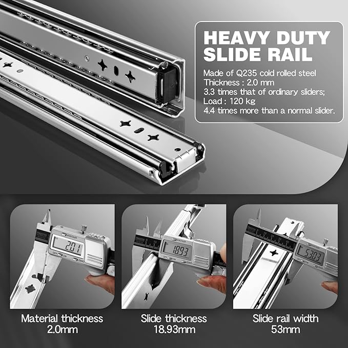 SHUHANG 1 Pair 250 lb Load Capacity Heavy Duty Drawer Slides 12 14 16 18 20 22 24 26 28 30 32 34 36 38 40 Inch Full Extension Ball Bearing Side Mount Rails Industrial Tool Box Runners Cabinet Glides