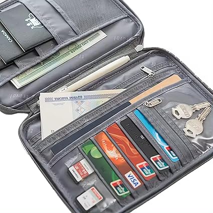 Passport Wallet - RFID Blocking with Card Slots, Coin Pocket and Pen Holder - Family Passport Holder (Grey), YT001