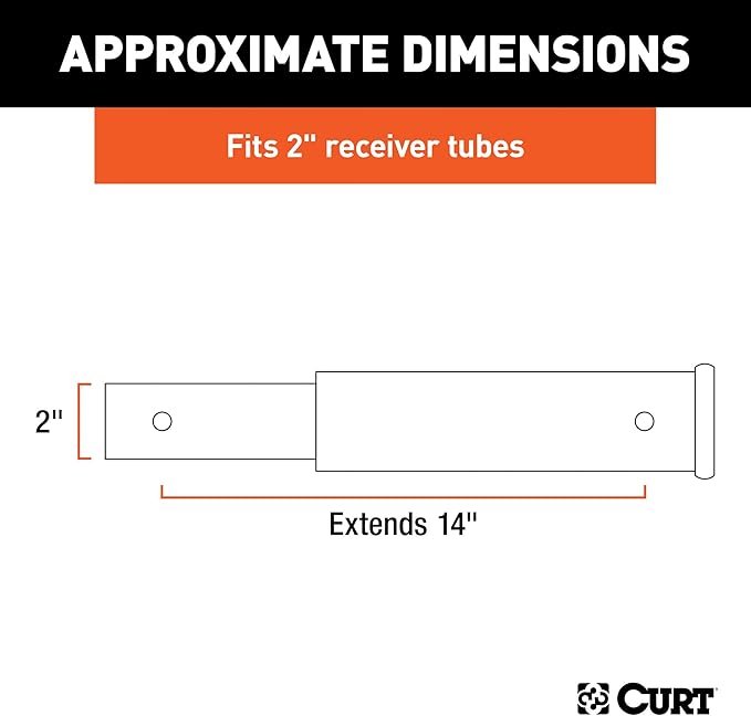 CURT 45795 14-Inch Long Trailer Hitch Extension for 2-Inch Receiver, 3,500 lbs