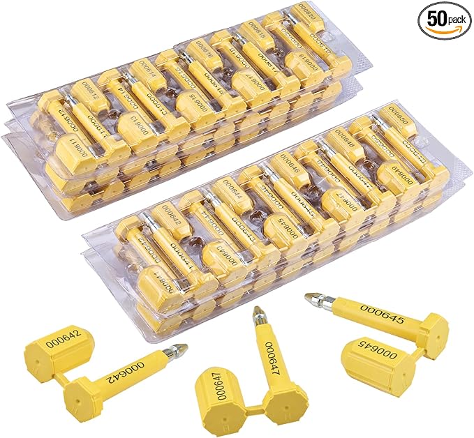 NovelBee 50pcs 0325751-0325800 Bolt Seal Shipping Seal with Print Progressive Numbering for Cargo Containers and Truck Trailers, Cargo Container Seals (Yellow)