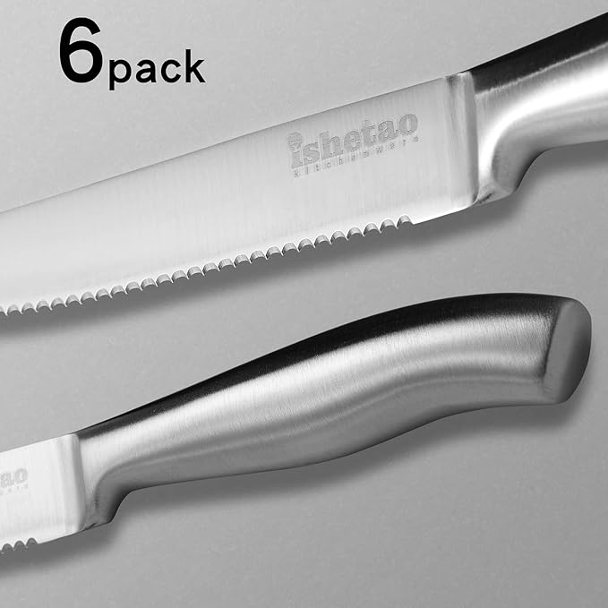 Steak Knife Set of 6, 4.5 inches Dishwasher Safe High Carbon Stainless Steel Knives, Silver