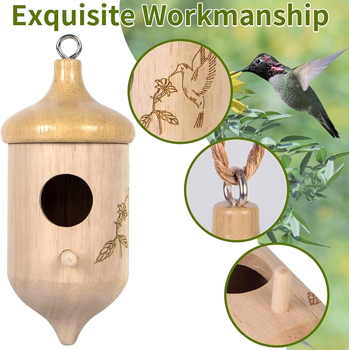 Hummingbird House,Wooden Hummingbird Houses for Outside for Nesting, Gardening Gifts Home Decoration,1 Pack