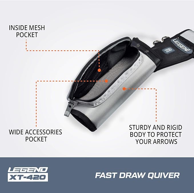 Legend XT420 Field Quiver - Left or Right-Handed Quiver Arrow Holder, Archery Quiver with 3 Arrow Tube, Durable Nylon Hip Quivers with Multiple Pockets for Archery Accessories, Score Card Tools