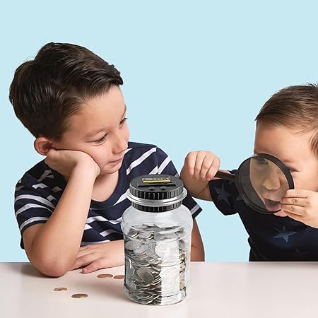 QPEY Coin Counter Piggy Bank, Coin Jar for Adults, Digital Counting Money Jar, 1.8L Capacity Coin Counter Machine with LCD Counter, Change Jars for Saving (Silver)