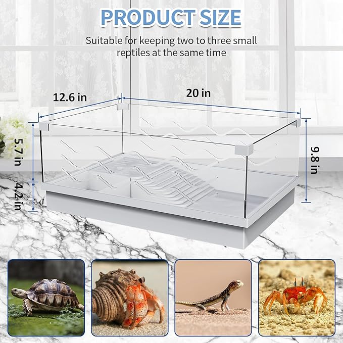 20" Turtle Tank Starter Kit(Light Filter), Reptile Tank, Acrylic Turtle Aquarium with Basking Platform, Removable Multi-Function Area Turtle Enclosure for Turtles 20"x12.6"