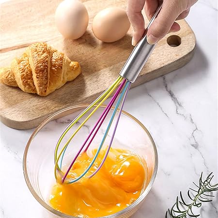 Manual Silicone Whisk Manual Eggs Beater Durable Kitchen Pastry Tools Cake Baking Utensil Mixer for Baking and Cooking, 12 inches, Pink