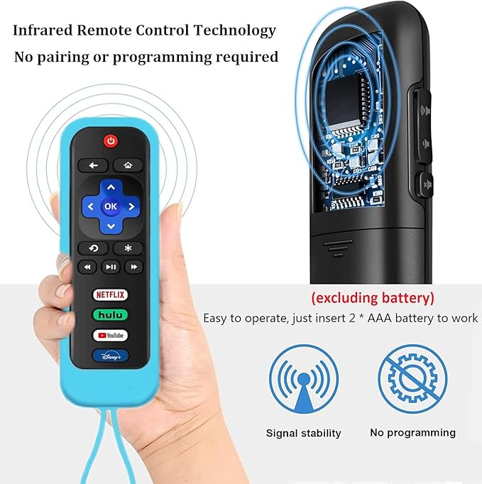 Replacement Remote for Roku TV with Luminous Silicone Case, Compatible with Roku Series TVs, Soft Silicone Case, Glow in The Dark, 4 Shortcut Buttons, Up to 39 Feet Range