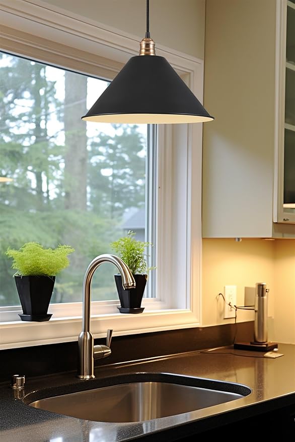 Kira Home 14" Industrial Metal Cone Replacement Shades, 1-58" Fitter Opening for Threaded Medium Base Socket, 6.75" x 14.25", Black Finish, 3-Pack
