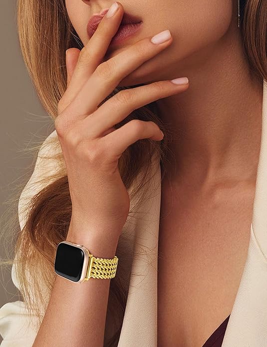Minyee Compatible with Apple Watch Band 4140384445464942mm Women, Dressy Stainless Steel Metal Chain Strap Mermaid Designer Link Bracelet Wristband for iWatch Series 10 9 8 7 6 5 4 3 Ultra SE