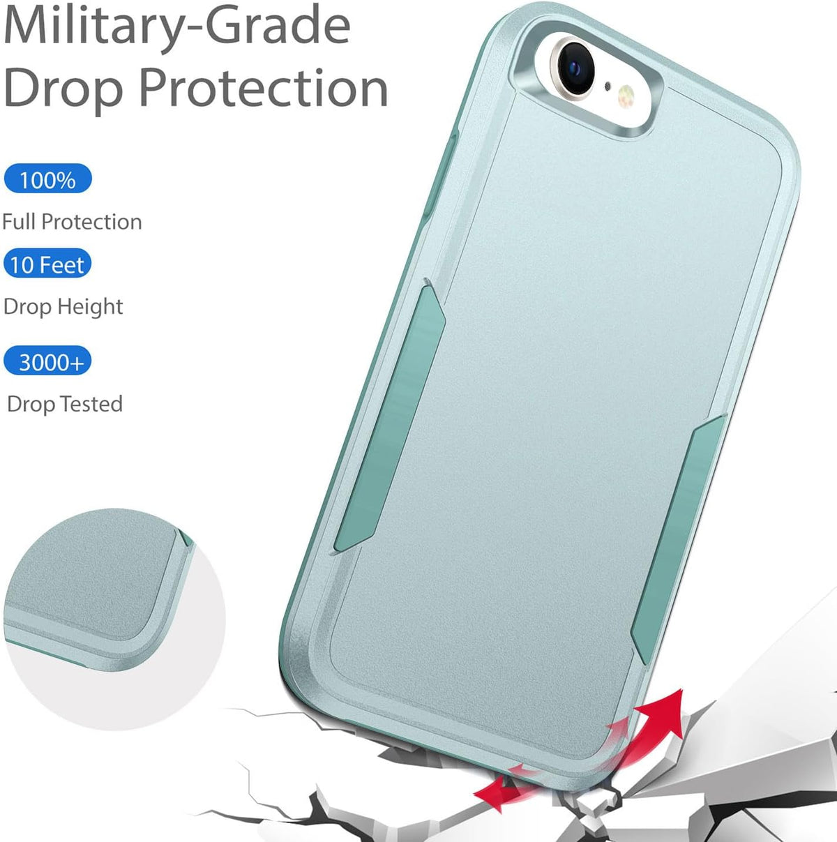 Compatible with iPhone SE 2020/2022 Case, for iPhone 7/8 Case, Heavy Duty Shockproof Protective Green Phone Case for SE2 / SE3 / 7/8, 4.7-inch