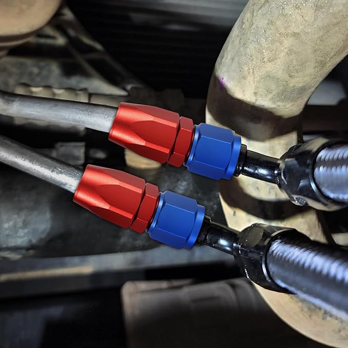 TOMALL 6AN Hose End Fitting Straight Swivel Aluminum 2PCS for Braided Fuel Oil Gas Line Hose End (RedBlue)