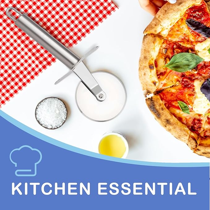 Pizza Cutter, Stainless Steel Pizza Cutter Wheel with Finger Guard Protects, Sharp Smooth Pizza Slicer Dishwasher Safe - Easy to Clean and Stored