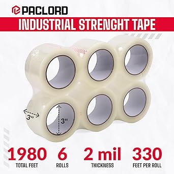 3" x 110 Yards Clear Packing Tape, 2.0 Mil Thick, Pack of 6 Rolls - Standard-Duty Carton Sealing Tape Refill Rolls with Superior Adhesion for Packaging, Moving, or Shipping Boxes