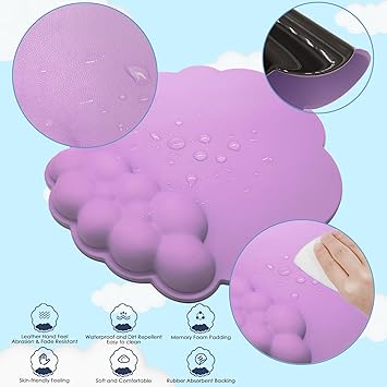 HOTTYAO Cloud Mouse Pad Wrist Support Keyboard Wrist Rest Set Ergonomic Wrist Support for Typing Pain Relief Portable for Computer Office Gaming (Lavender Purple-L)