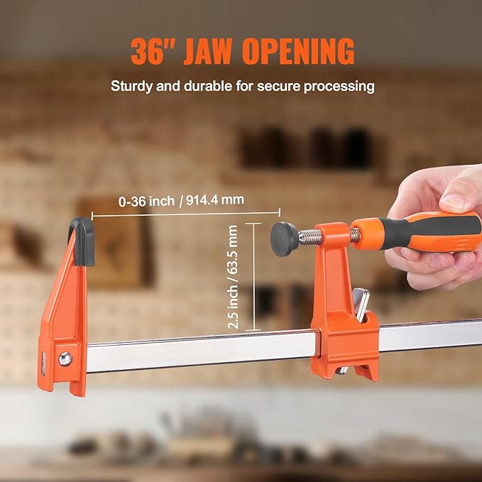 VEVOR Bar Clamps for Woodworking, 2-Pack 36" ClampSpreader, Quick-Change F Clamp with 600 lbs Load Limit, 2.5" Throat Depth, Cast Iron and Carbon Steel, Wood Clamps for Woodworking Metal Working