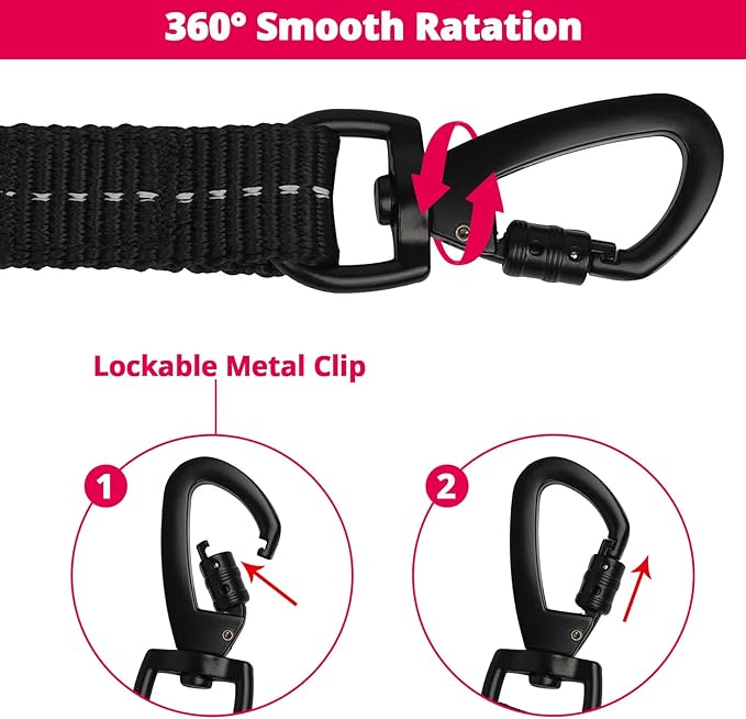 Long Dog Leash 20 FT: Heavy Duty Rope Leashes for Dogs Training with Swivel Lockable Hook Reflective Threads Bungee and Padded Handle - Dog Lead for Large Small Medium Dogs Outside Walking Hiking Pink