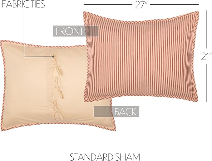 VHC Brands Sawyer Mill Red Ticking Stripe Standard Sham 21x27 Bedding Accessory