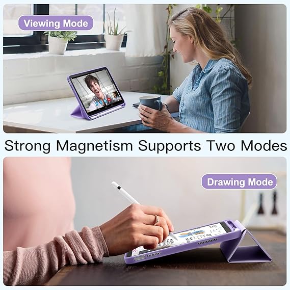 Akkerds Compatible with iPad 10th Generation Case 10.9 Inch 2022 with Pencil Holder, Slim Trifold Stand Protective Cover with Soft TPU Back for iPad Case 10th Generation, Auto Sleep/Wake, Lavender