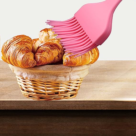 BBQ Outdoor Picnic Barbecue Portable Grilling Silicone Oil Brush Baster , Family Home Kitchen Cooking Temperature Resistant Brushes, Colorful Baking Cook Brush Tools with Hanging Holes (Pink)