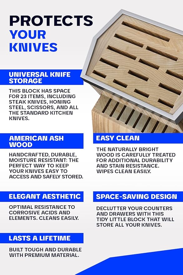 DALSTRONG Universal Knife Block - 23 Slots - Premium American Ash Wood - Aluminum Alloy Rim Kitchen Set - Lion Head Logo Badge - Premium Craftsmanship Knife Set - Angled For Ergonomics - Cleans Easily
